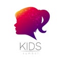 Child Girl violet logotype in vector. Silhouette profile human head. Concept logo for people, children, autism, kids Royalty Free Stock Photo