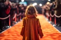 Child girl walks red carpet. Generate AI