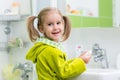 Child girl washing her hands protecting from germs