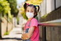 Child girl wearing a protection mask against coronavirus during Covid-19 pandemic