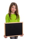 Child girl with white frame copy space black blackboard Royalty Free Stock Photo