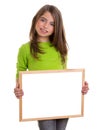 Child girl with white frame copy space white blackboard Royalty Free Stock Photo