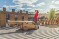 Girl on a wooden Playground in the form of a pirate ship Royalty Free Stock Photo