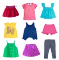 Child girl's fashion summer clothes set isolated on white. Royalty Free Stock Photo
