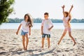 kids having fun by playing with colored powder Royalty Free Stock Photo