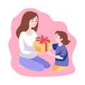 The child gives his mother gift.