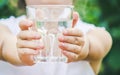 Child glass of water. selective focus. food and drink