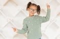 Child, glasses and eye care vision support for medical healthcare. Portrait of young girl, happy and healthy eye exam