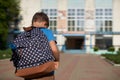 The child goes to school. boy schoolboy goes to school in the morning Royalty Free Stock Photo
