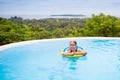 Child with goggles in swimming pool. Kids swim. Royalty Free Stock Photo