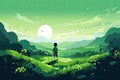child in green wild landscape AI generated