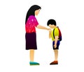 Child greeting parents before going to school