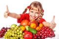 Child with group fruit and vegetable. Royalty Free Stock Photo