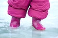 Child gumboots in a puddle