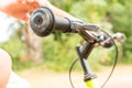 Child hand on the handlebar close up image Royalty Free Stock Photo
