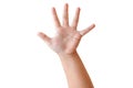 Child hand shows the number five Royalty Free Stock Photo