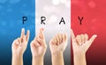 Child hand sign language alphabet pray for Paris with clipping Royalty Free Stock Photo