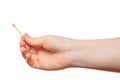 Child hand with a thin burning match on a transparent background. Royalty Free Stock Photo