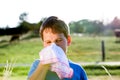 Child with handkerchief in nature Royalty Free Stock Photo