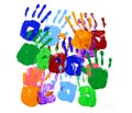 Child handprints, several, group, isolated on white background
