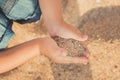 Child hands closeup. from hand pours sand lifestyle contact pedigree ancestry Royalty Free Stock Photo
