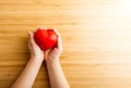 Child hands holding red heart, health care, donate and family insurance concept Royalty Free Stock Photo