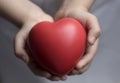 child hands holding red heart, health care, donate and family insurance concept,world heart day, world health day, CSR concept.