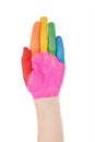 Child hands painted in colorful paints ready for hand prints Royalty Free Stock Photo