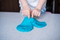 Child hands playing with colorful clay. Homemade clay Royalty Free Stock Photo