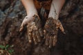 Child Hands Playing with Mud, Strengthening the Immune System, Good Dirt, Hands Cling to Mud