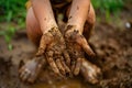 Child Hands Playing with Mud, Strengthening the Immune System, Good Dirt, Hands Cling to Mud