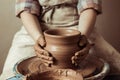 Child hands working on pottery wheel at workshop Royalty Free Stock Photo