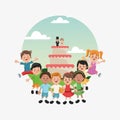 child with happy birthday related icons image Royalty Free Stock Photo