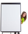 Child happy girl with blank flip chart white copy space Royalty Free Stock Photo