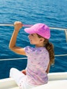 Child happy girl sailing happy boat with cap Royalty Free Stock Photo