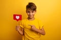 Child is happy because receives hearts on social network Royalty Free Stock Photo