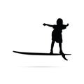 Child happy silhouette with surfboard in black illustration