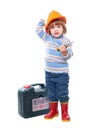 Child in hardhat with tools Royalty Free Stock Photo