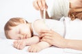 Child has a high temperature or fever, using a thermometer Royalty Free Stock Photo