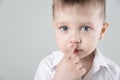 Child has a runny nose with clear snot Horizontal Royalty Free Stock Photo