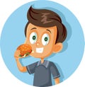 Happy Boy Eating a Hamburger Vector Cartoon Royalty Free Stock Photo