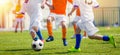 Child Having Fun Playing Soccer Game. Youth Soccer Match for Kids. Outdoor Football Tournament on School Pitch. Young Footballlers Royalty Free Stock Photo