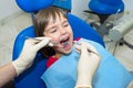 Child having teeth examined at dentists