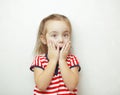 Child with hazel eyes expressing her surprise emotion Royalty Free Stock Photo