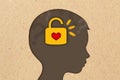 Child head silhouette with open padlock and heart - Concept of psychology, love and mental health