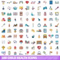 100 child health icons set, cartoon style Royalty Free Stock Photo