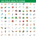 100 child health icons set, cartoon style Royalty Free Stock Photo