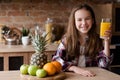 Child healthy food nutrition breakfast juice fruit Royalty Free Stock Photo