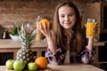 Child healthy food nutrition breakfast juice fruit Royalty Free Stock Photo