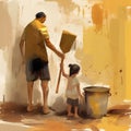 A child helping an adult with daily chores depicting the importance of developing a sense of responsibility.. AI